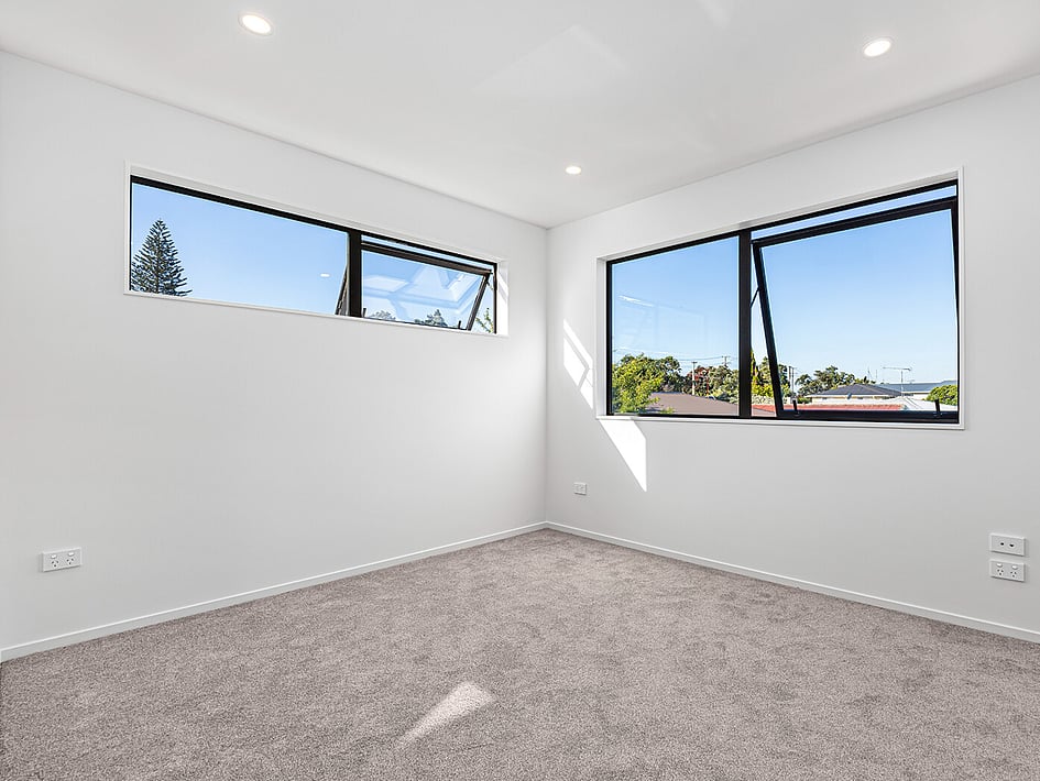 New neutral bedroom in Eden Construction&rsquo;s new build house on Mountain Road, Mangere Bridge, Auckland.