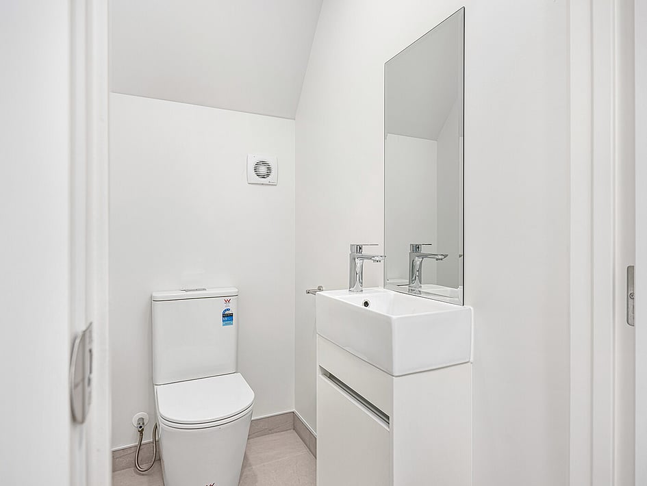 Guest toilet in Eden Construction&rsquo;s new build house on Mountain Road, Mangere Bridge, Auckland.