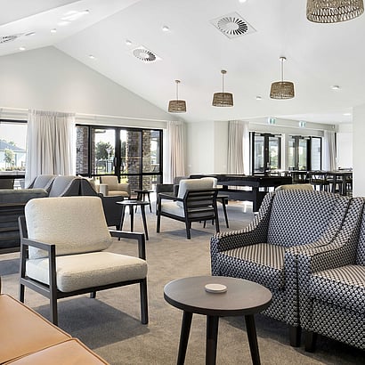Lounge area in the community centre at Parewaitai Village, Lifestyle Retirement living in Papamoa