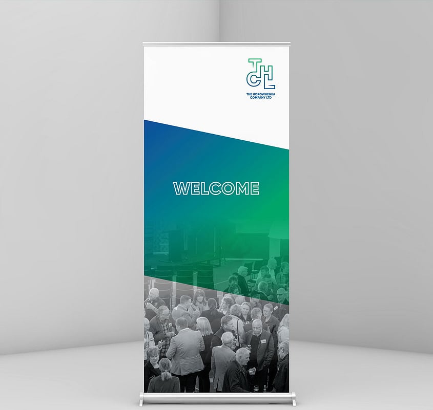 THCL pull up banner for events that says 'welcome'