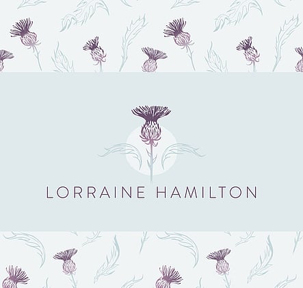 Lorraine Hamilton logo on thistle pattern