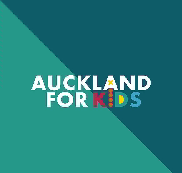 Auckland for Kids white logo on teal background