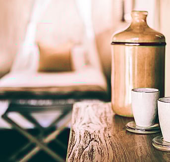 Sideboard with water and cups