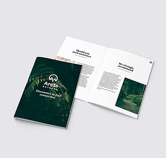 Arete booklet cover and open spread