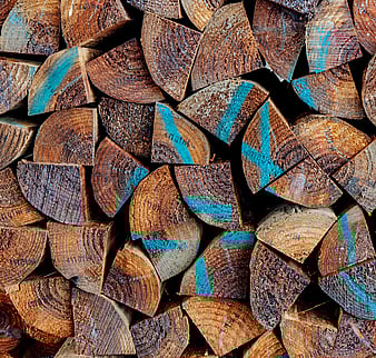 Stack of wood cut into triangles