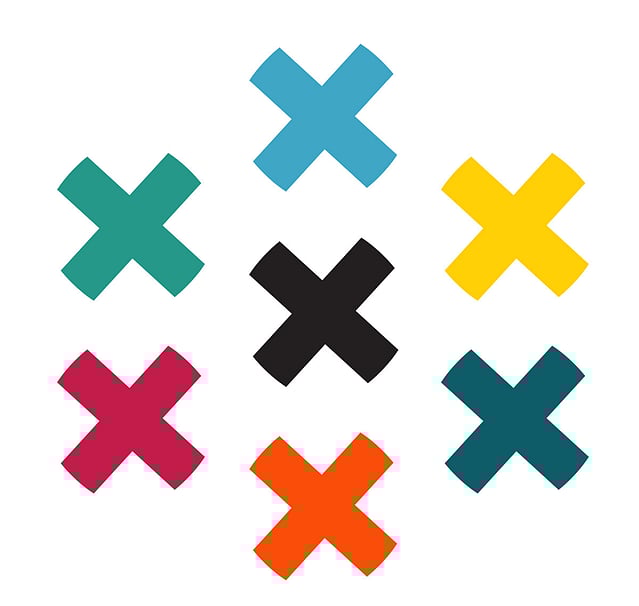 7 Xs in different colours of the auckland for kids brand palette