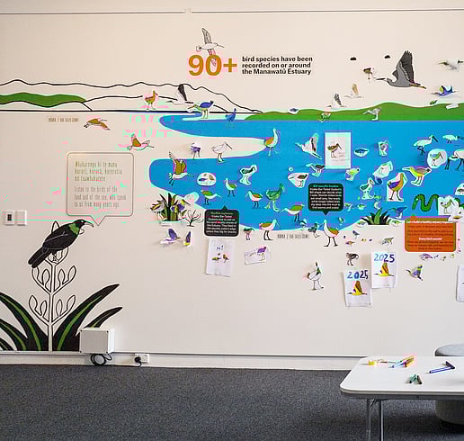 Kororī Kororā exhibition infographic wall engagementleft