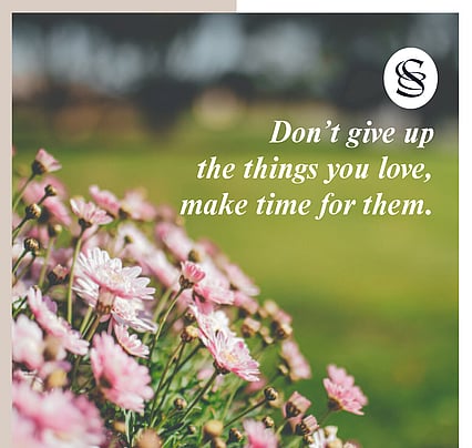 Speldhurst social media graphic, quote ov a photo of pink daisies