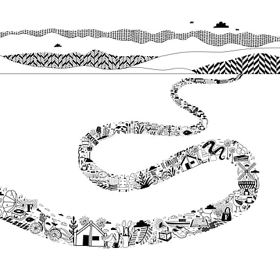 Section of the donations wall illustration in the Te Awahou Nieuwe Stroom building