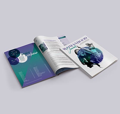 Womanhood journal 2024 cover and spread - showing contents and infographic