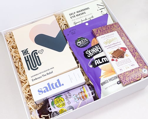 NZ DESIGNED HEAT PACK, MAGNESIUM, CHOCOLATES AND A NZ MADE JUICE