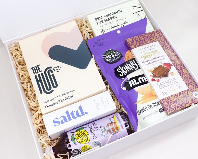 NZ DESIGNED HEAT PACK, MAGNESIUM, CHOCOLATES AND A NZ MADE JUICE