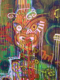 Tāwera Tahuri (detail) Tamanui & Lucky Dog, 2010 - Acrylic on loose canvas