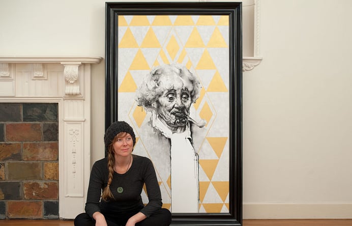 Sofia with "Dimensions of Ina" 1020 x 1220mm. Flashe on canvas.