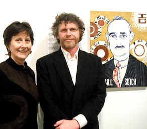 Helen Sutch, daughter of Bill Sutch with artist Tim Bollinger