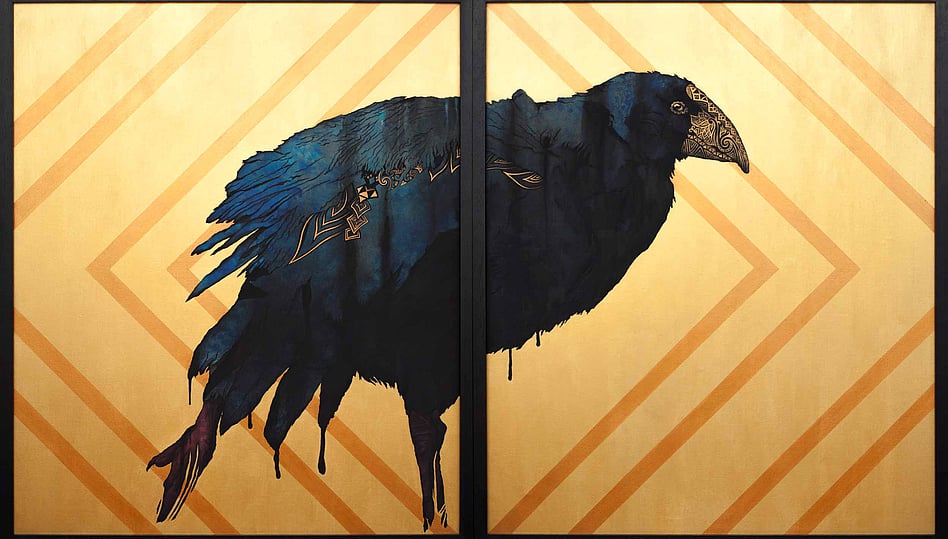 "The Phoenix" diptych 1230 x 2090mm. Flashe (acrylic vinyl) painting on canvas