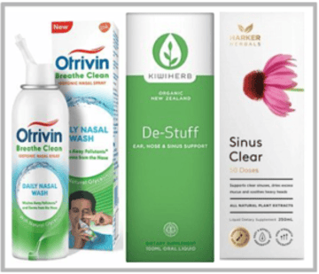 Otrivin Breathe, Kiwi Herb De-Stuff & Harker Herbals Sinus Clear.