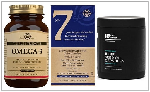 Solgar Omega-3, Soglar 7 & Hemp Connect Hemp Seed Oil Capsules.