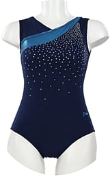 Sleeveless Gymnastics Leotard in white and red with swirl and silver sequince pattern