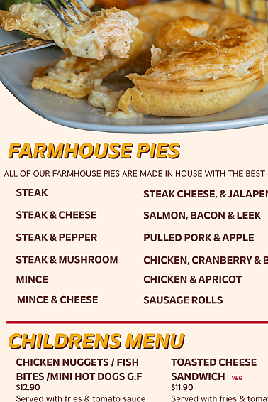 Pie and Childrens Menu at Geradline Farmshop and Cafe