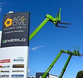 Ag & Civil office branding with extended Merlo telehandler booms