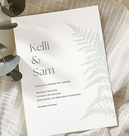 Silver fern wedding stationery suite New Zealand elegant minimal invitations
