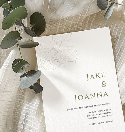 Kawakawa wedding stationery suite New Zealand elegant minimal invitations
