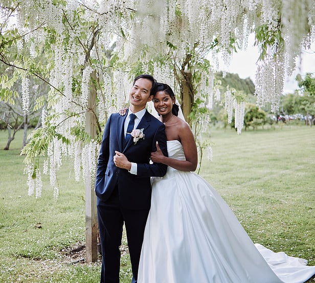 Markovina Estate Couple Infront of Wisteria Arch