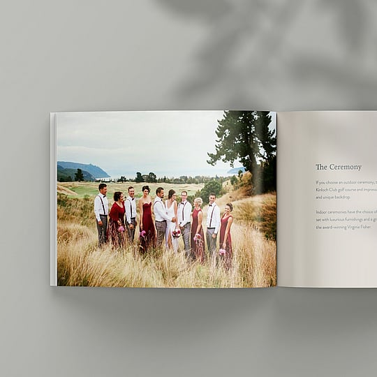 wedding brochure layout design showcasing venue imagery and details