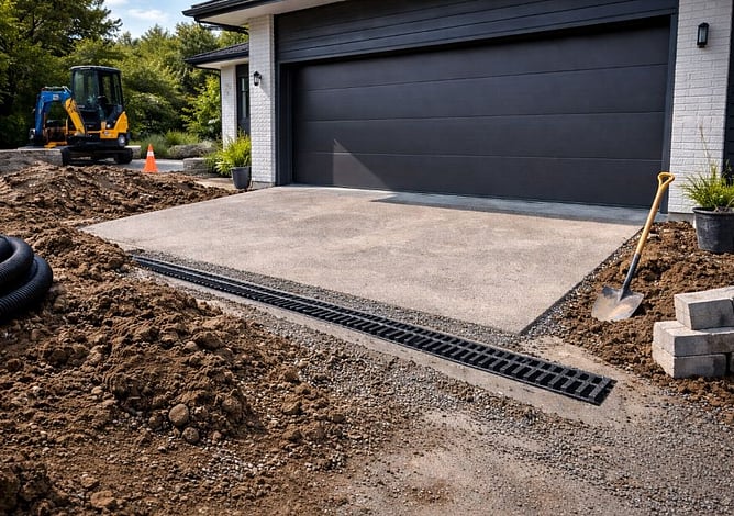 garage door with drainage being installed