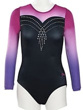 Long sleeve Gymnastics Leotard with Black curls on left side of leotard and full Turquoise