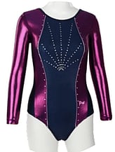 Long sleeve Gymnastics Leotard with Black curls on left side of leotard and full Turquoise