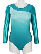 Long sleeve Gymnastics Leotard with Sleeves and neck in Yellow decorated with a White curl swirl and bottom half of leotard in Gunmetal