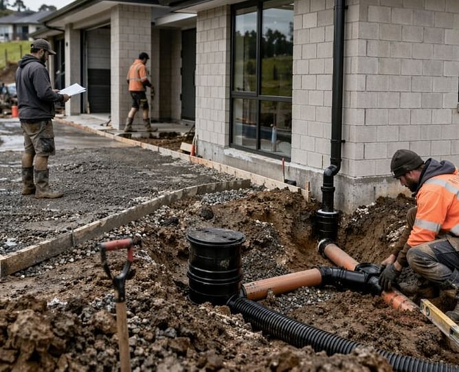 Drainage for roof water being installed ai created image