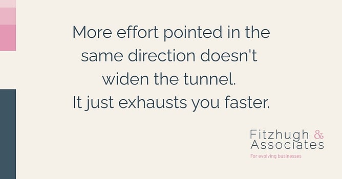 Quote graphic: "More effort pointed in the same direction doesn't widen the tunnel. It just exhausts you faster." &mdash; Fitzhugh & Associates