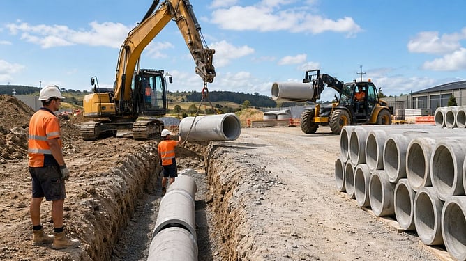 drainage pipes being installed with heavy equipment