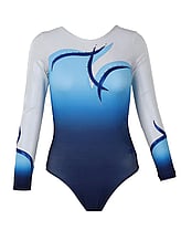 Long sleeve Gymnastics Leotard with Candy Pink sleeves and White curl on top chest and in Turquoise