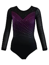 Long sleeve Gymnastics Leotard with Sleeves and neck in Yellow decorated with a White curl swirl and bottom half of leotard in Gunmetal