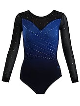 Long sleeve Gymnastics Leotard with Sleeves and neck in Yellow decorated with a White curl swirl and bottom half of leotard in Gunmetal