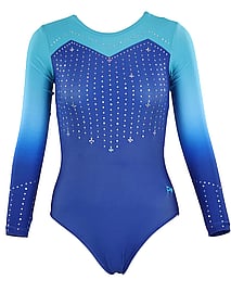 Long sleeve Gymnastics Leotard with Sleeves and neck in Yellow decorated with a White curl swirl and bottom half of leotard in Gunmetal
