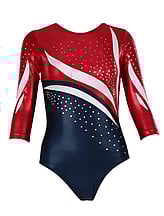 Long sleeve Gymnastics Leotard with the right sleeve White and left sleeve in Royal with Turquoise curls and leotard in Royal
