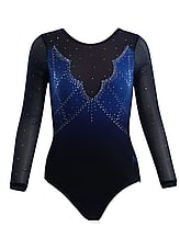 Long sleeve Gymnastics Leotard with Candy Pink sleeves and White curl on top chest and in Turquoise