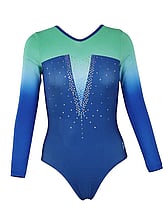 Long sleeve Gymnastics Leotard with Black curls on left side of leotard and full Turquoise