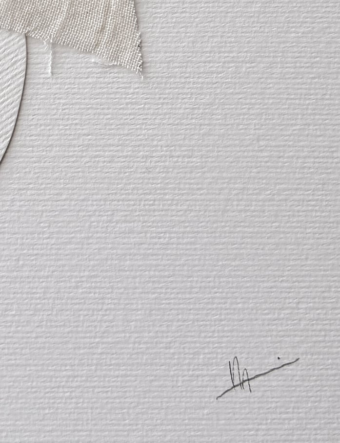 Fabriano paper with visible texture and handwritten artist signature lower right corner