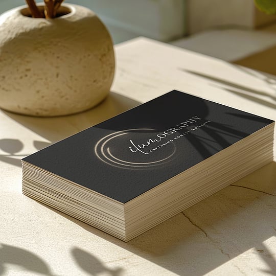 Brand collateral shown across business cards