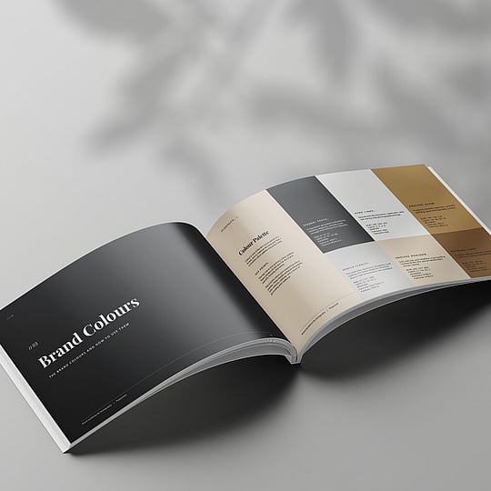 Brand collateral shown across business cards