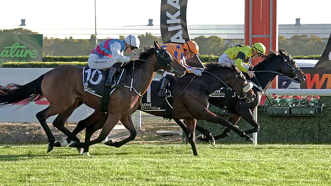 Khanshe winning the Gr.2 Travis Stakes (2000m).  - Photo: Kenton Wright (Race Images)