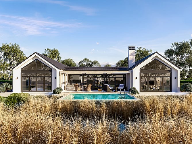 h shaped rendered house plan