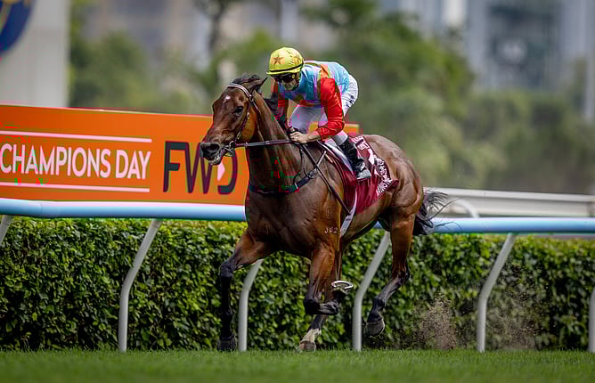 Ka Ying Rising streaks clear in the Gr.1 Chairman&rsquo;s Sprint Prize under Zac Purton.  - Photo: Hong Kong Jockey Club